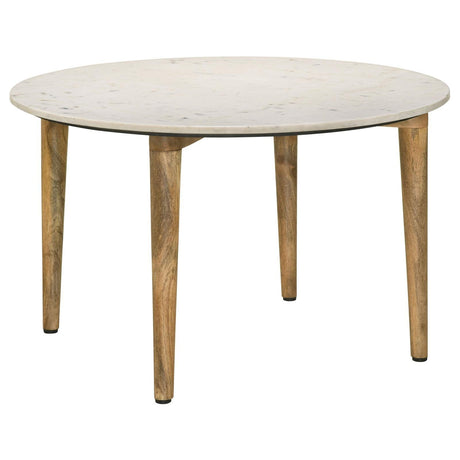 Aldis Round Marble Top Coffee Table White and Natural by Coaster at Eve Furniture