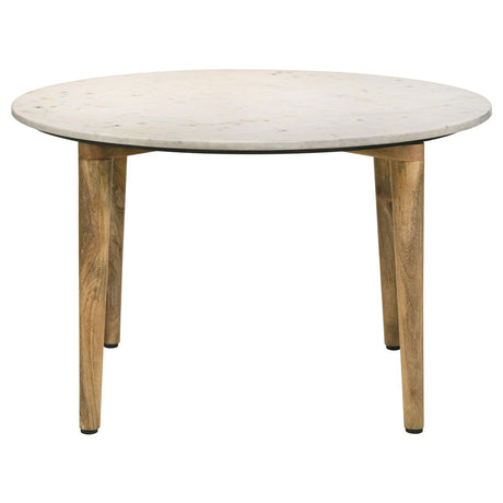 Aldis Round Marble Top Coffee Table White and Natural by Coaster at Eve Furniture