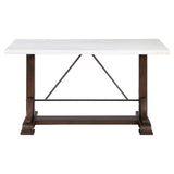 Aldrich Counter Height Trestle Base Dining Table with Genuine White Marble Top and Dark Brown