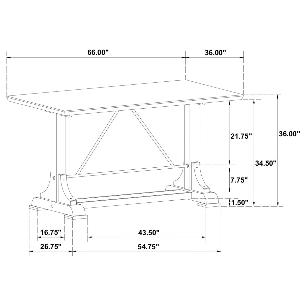 Aldrich Counter Height Trestle Base Dining Table with Genuine White Marble Top and Dark Brown