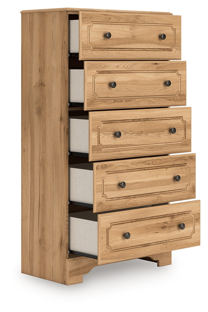 Aleaport Warm Brown Five Drawer Chest by Ashley at Eve Furniture