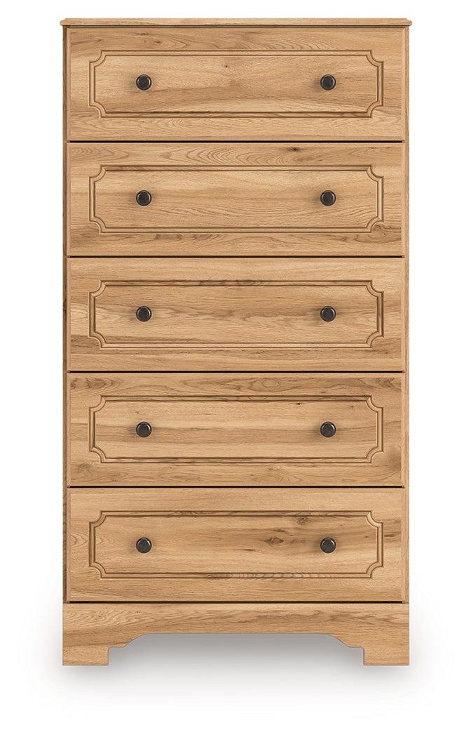 Aleaport Warm Brown Five Drawer Chest by Ashley at Eve Furniture