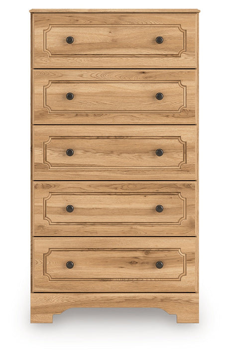Aleaport Warm Brown Five Drawer Chest by Ashley at Eve Furniture
