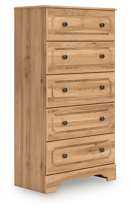 Aleaport Warm Brown Five Drawer Chest by Ashley at Eve Furniture