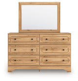 Aleaport Warm Brown King Panel Bed, Dresser, Mirror and Nightstand by Ashley at Eve Furniture