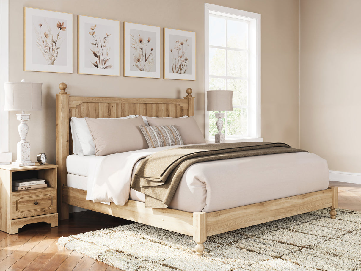 Aleaport Warm Brown King Panel Bed, Dresser, Mirror and Nightstand by Ashley at Eve Furniture