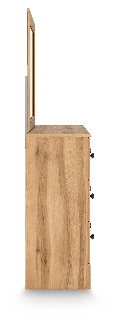 Aleaport Warm Brown King Panel Bed, Dresser, Mirror and Nightstand by Ashley at Eve Furniture