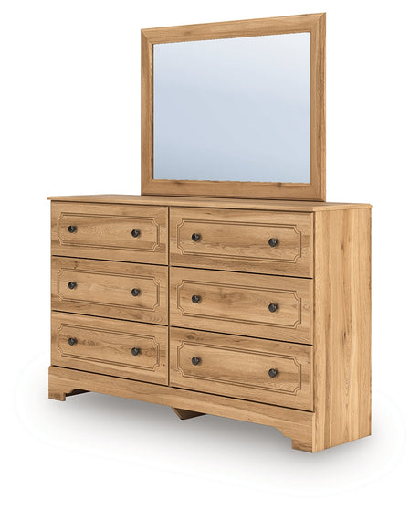 Aleaport Warm Brown King Panel Bed, Dresser, Mirror and Nightstand by Ashley at Eve Furniture