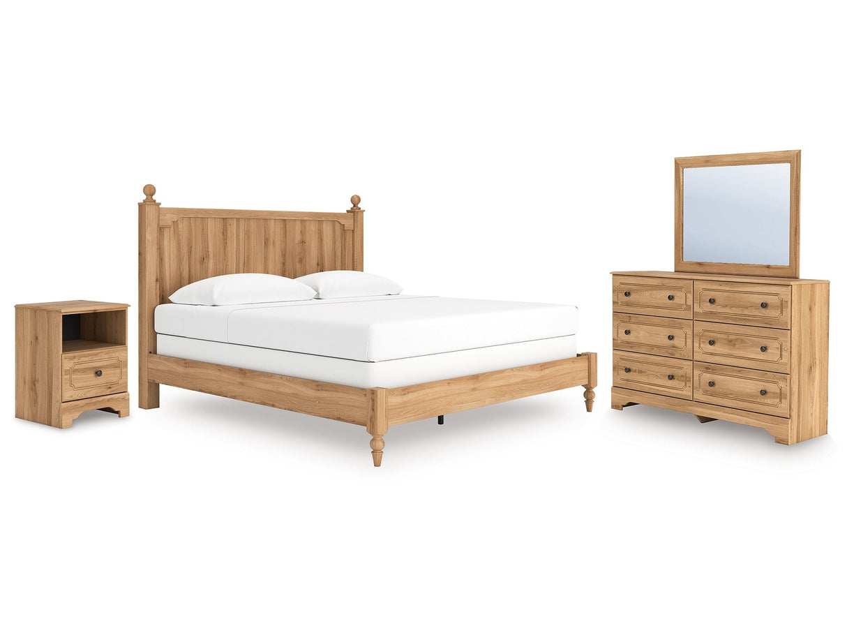 Aleaport Warm Brown King Panel Bed, Dresser, Mirror and Nightstand by Ashley at Eve Furniture