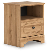 Aleaport Warm Brown Queen Panel Bed, Dresser, Mirror and Nightstand by Ashley at Eve Furniture