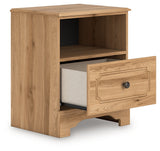 Aleaport Warm Brown Queen Panel Bed, Dresser, Mirror and Nightstand by Ashley at Eve Furniture