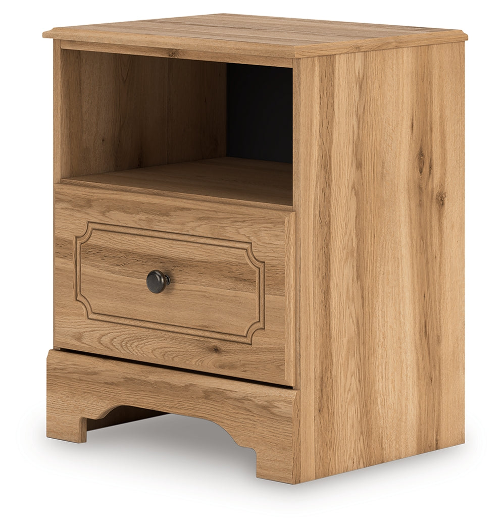 Aleaport Warm Brown Queen Panel Bed, Dresser, Mirror and Nightstand by Ashley at Eve Furniture
