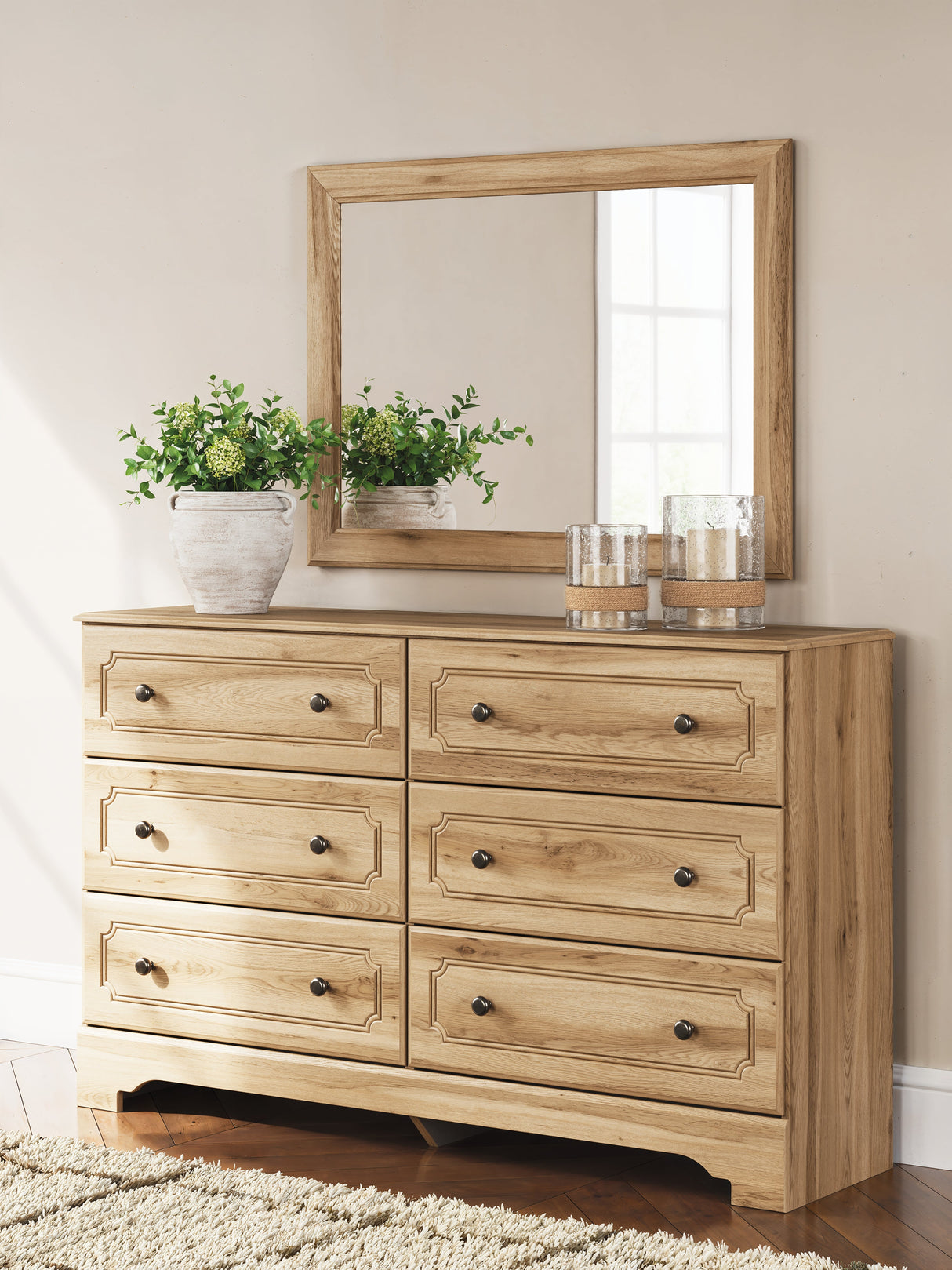 Aleaport Warm Brown Queen Panel Bed, Dresser, Mirror and Nightstand by Ashley at Eve Furniture