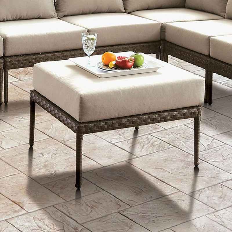 Aleisha Gray/Beige Outdoor Patio Ottoman by Furniture of America at Eve Furniture