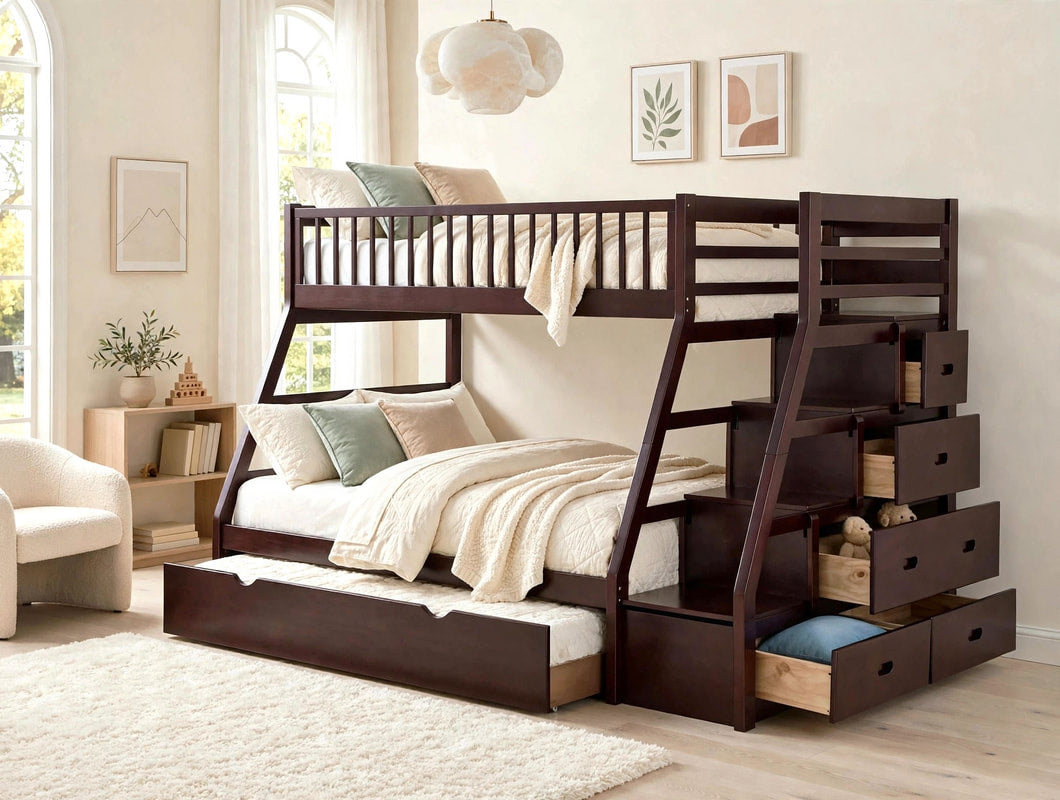 Alejandra Espresso Twin/Full Bunk Bed with Twin Trundle by Happy Homes at Eve Furniture