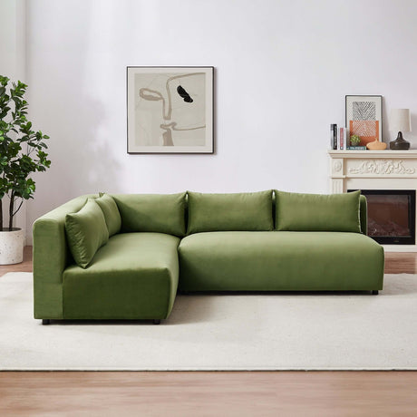 Aleny Modular Corner Sectional Mid-Century Modern Sofa Olive Green / Velvet
