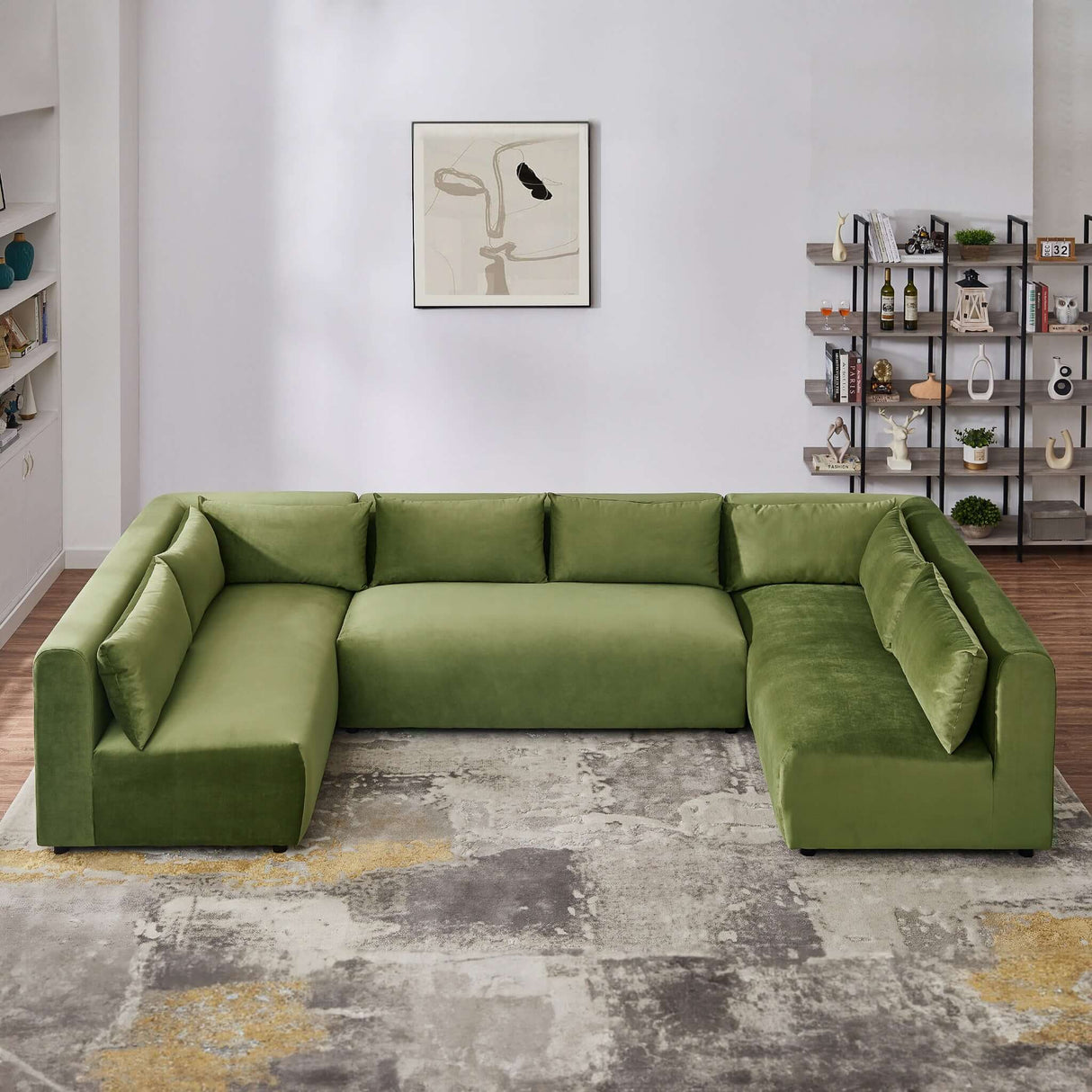Aleny Modular Corner Sectional Mid-Century Modern Sofa Olive Green / Velvet