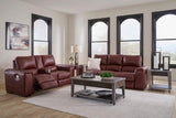 Alessandro Garnet Dual Power Leather Reclining Living Room Set by Ashley at Eve Furniture