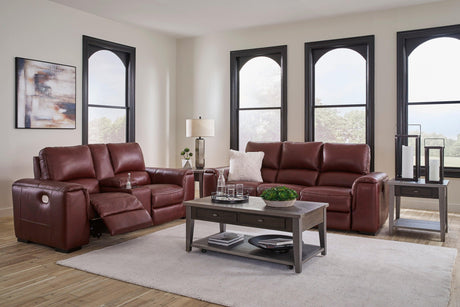 Alessandro Garnet Dual Power Leather Reclining Living Room Set by Ashley at Eve Furniture
