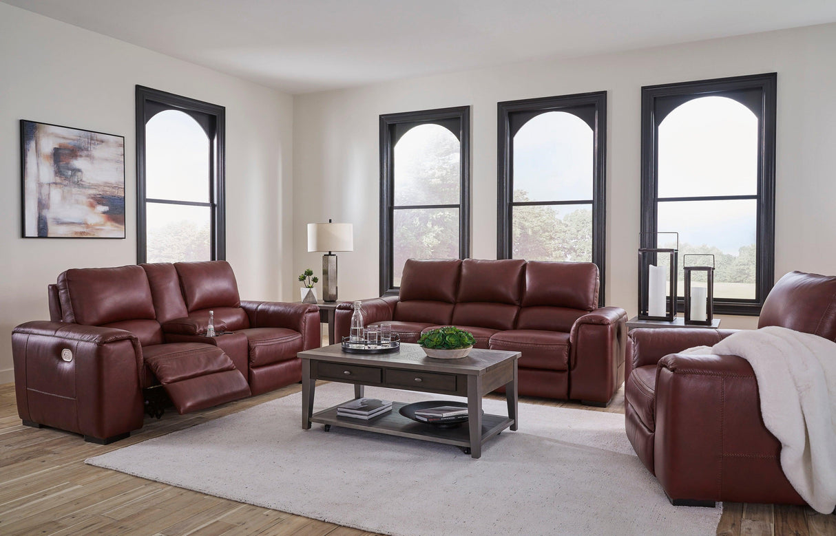 Alessandro Garnet Dual Power Leather Reclining Living Room Set by Ashley at Eve Furniture