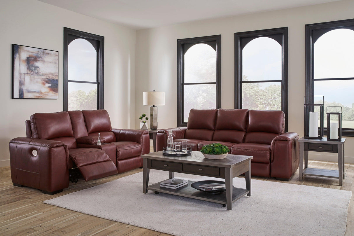 Alessandro Garnet Dual Power Leather Reclining Living Room Set by Ashley at Eve Furniture