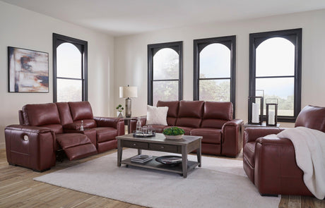 Alessandro Garnet Dual Power Leather Reclining Living Room Set by Ashley at Eve Furniture