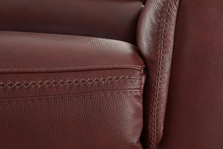 Alessandro Garnet Dual Power Leather Reclining Loveseat with Console by Ashley at Eve Furniture