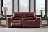 Alessandro Garnet Dual Power Leather Reclining Loveseat with Console by Ashley at Eve Furniture