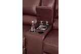 Alessandro Garnet Dual Power Leather Reclining Loveseat with Console by Ashley at Eve Furniture