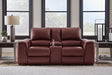 Alessandro Garnet Dual Power Leather Reclining Loveseat with Console by Ashley at Eve Furniture