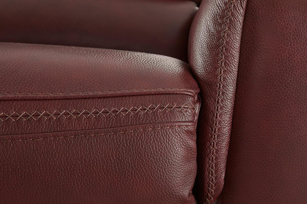 Alessandro Garnet Dual Power Leather Reclining Sofa by Ashley at Eve Furniture