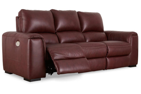 Alessandro Garnet Dual Power Leather Reclining Sofa by Ashley at Eve Furniture