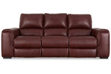 Alessandro Garnet Dual Power Leather Reclining Sofa by Ashley at Eve Furniture