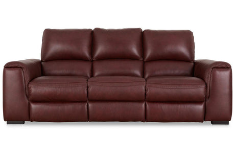 Alessandro Garnet Dual Power Leather Reclining Sofa by Ashley at Eve Furniture