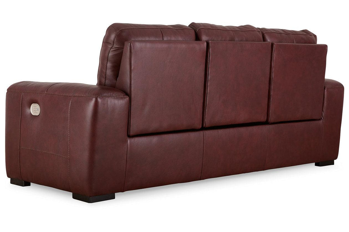 Alessandro Garnet Dual Power Leather Reclining Sofa by Ashley at Eve Furniture