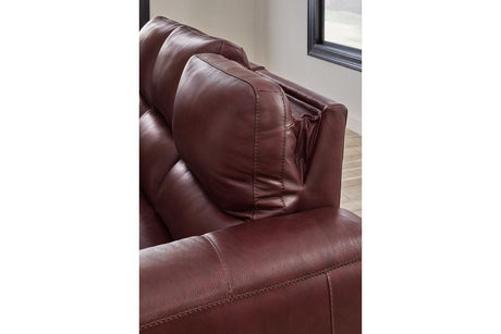 Alessandro Garnet Dual Power Leather Reclining Sofa by Ashley at Eve Furniture
