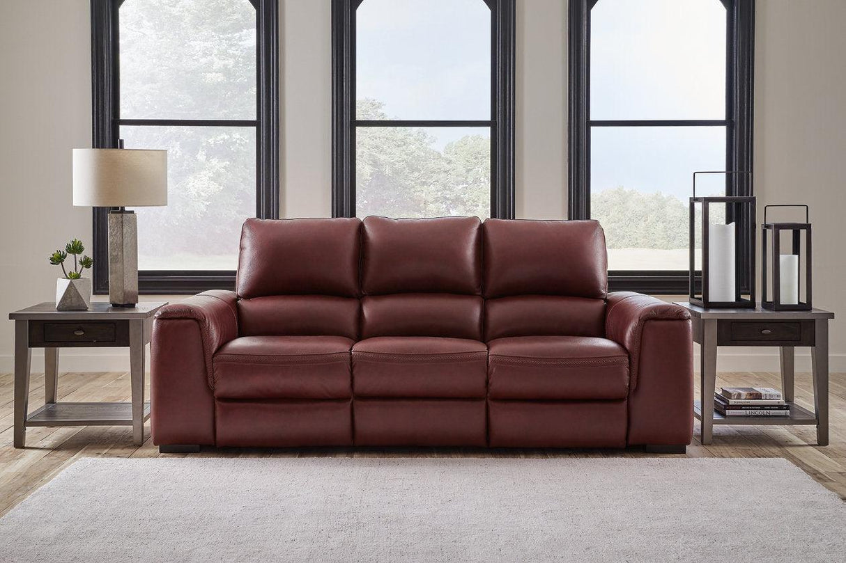 Alessandro Garnet Dual Power Leather Reclining Sofa by Ashley at Eve Furniture