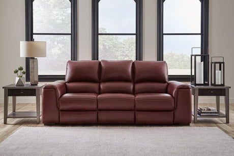 Alessandro Garnet Dual Power Leather Reclining Sofa by Ashley at Eve Furniture