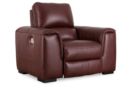 Alessandro Garnet Oversized Dual Power Leather Recliner by Ashley at Eve Furniture
