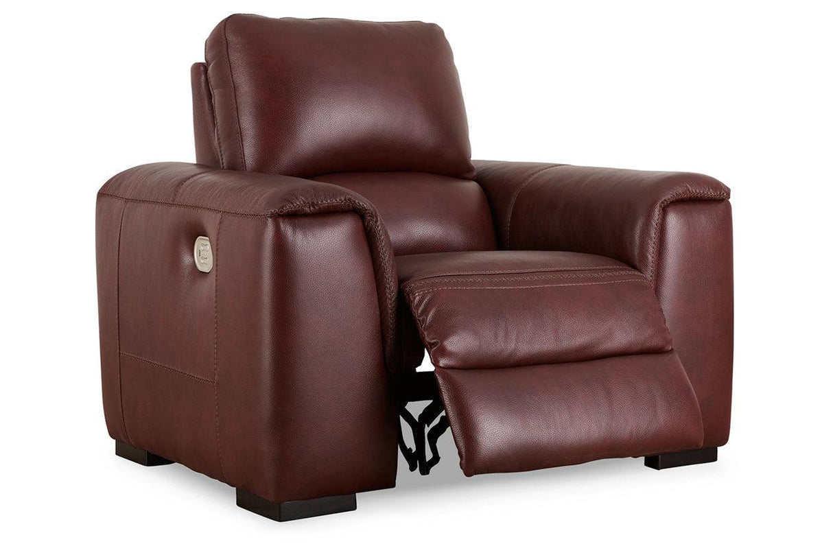 Alessandro Garnet Oversized Dual Power Leather Recliner by Ashley at Eve Furniture