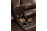 Alessandro Walnut Dual Power Leather Reclining Loveseat with Console by Ashley at Eve Furniture