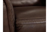 Alessandro Walnut Dual Power Leather Reclining Loveseat with Console by Ashley at Eve Furniture