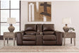 Alessandro Walnut Dual Power Leather Reclining Loveseat with Console by Ashley at Eve Furniture