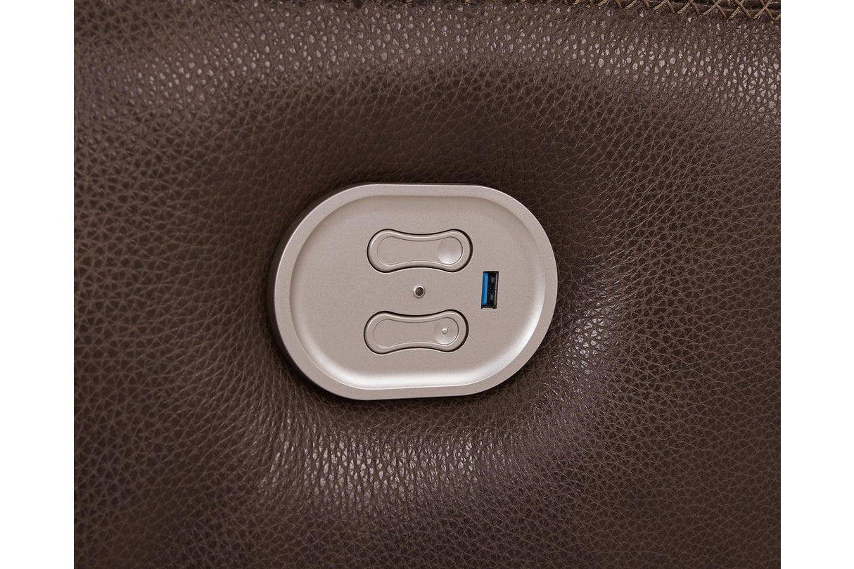 Alessandro Walnut Oversized Dual Power Leather Recliner by Ashley at Eve Furniture