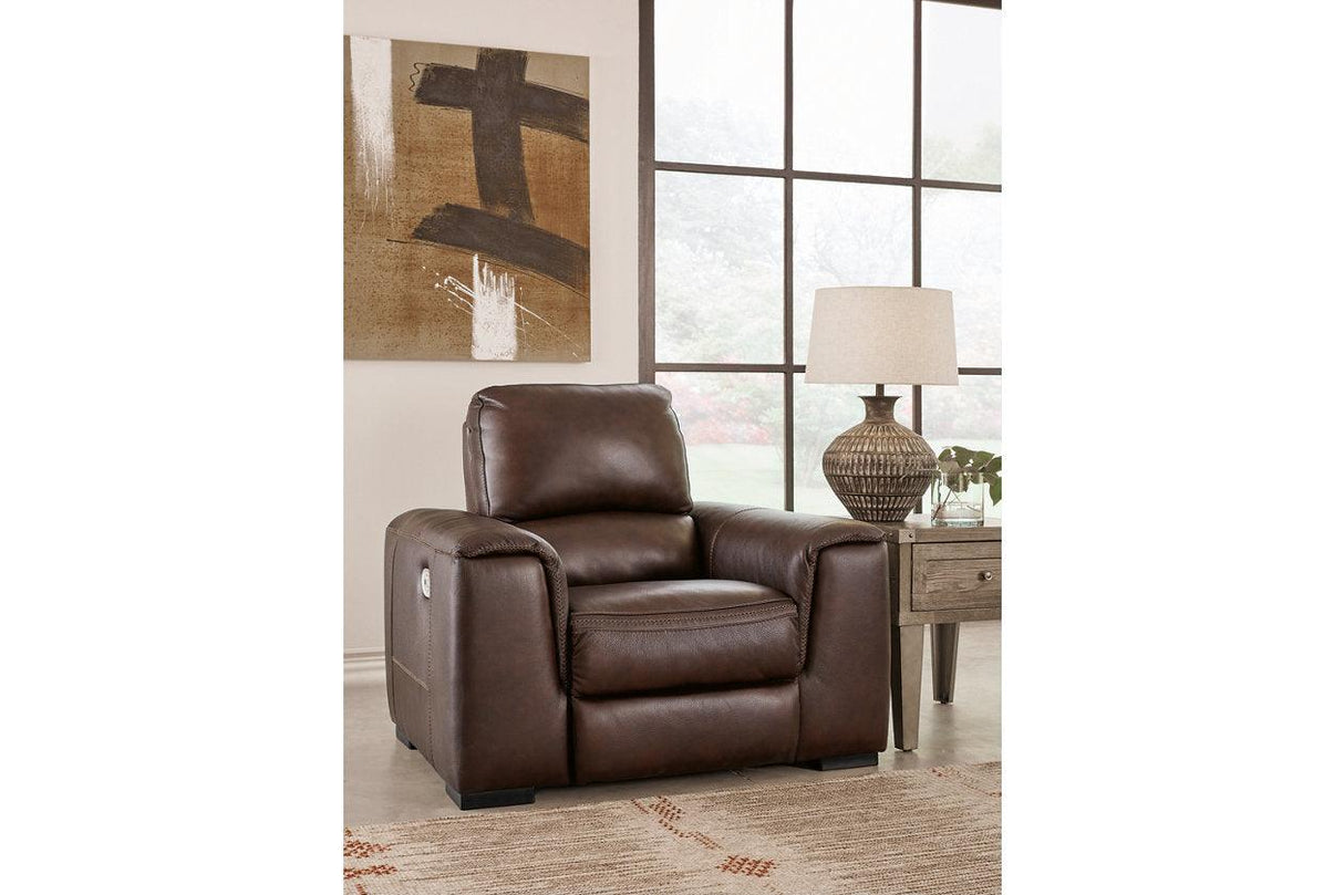 Alessandro Walnut Oversized Dual Power Leather Recliner by Ashley at Eve Furniture
