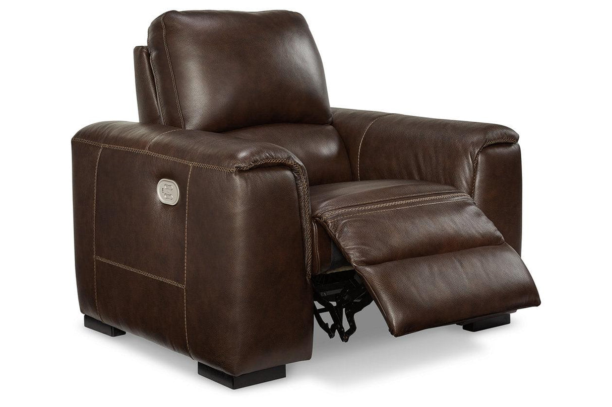 Alessandro Walnut Oversized Dual Power Leather Recliner by Ashley at Eve Furniture