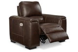 Alessandro Walnut Oversized Dual Power Leather Recliner by Ashley at Eve Furniture