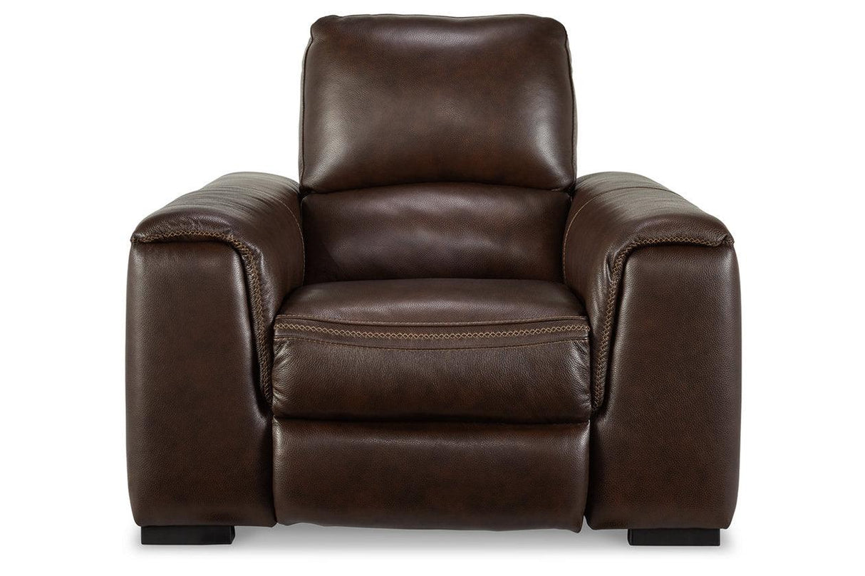 Alessandro Walnut Oversized Dual Power Leather Recliner by Ashley at Eve Furniture