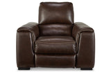 Alessandro Walnut Oversized Dual Power Leather Recliner by Ashley at Eve Furniture