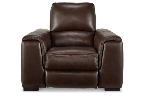 Alessandro Walnut Oversized Dual Power Leather Recliner by Ashley at Eve Furniture
